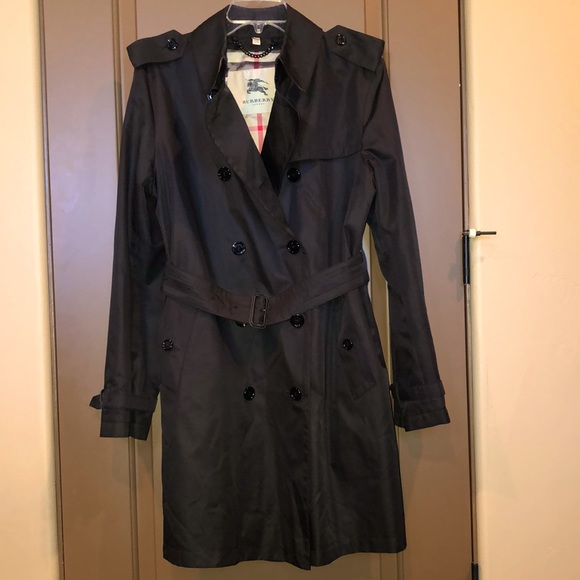 Burberry Barkestone Double Breasted Black Trench Coat Size 14